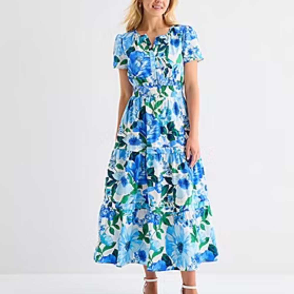 Be by Chetta B Blue Floral Tiered Maxi Dress - Women Sz 1X NWT